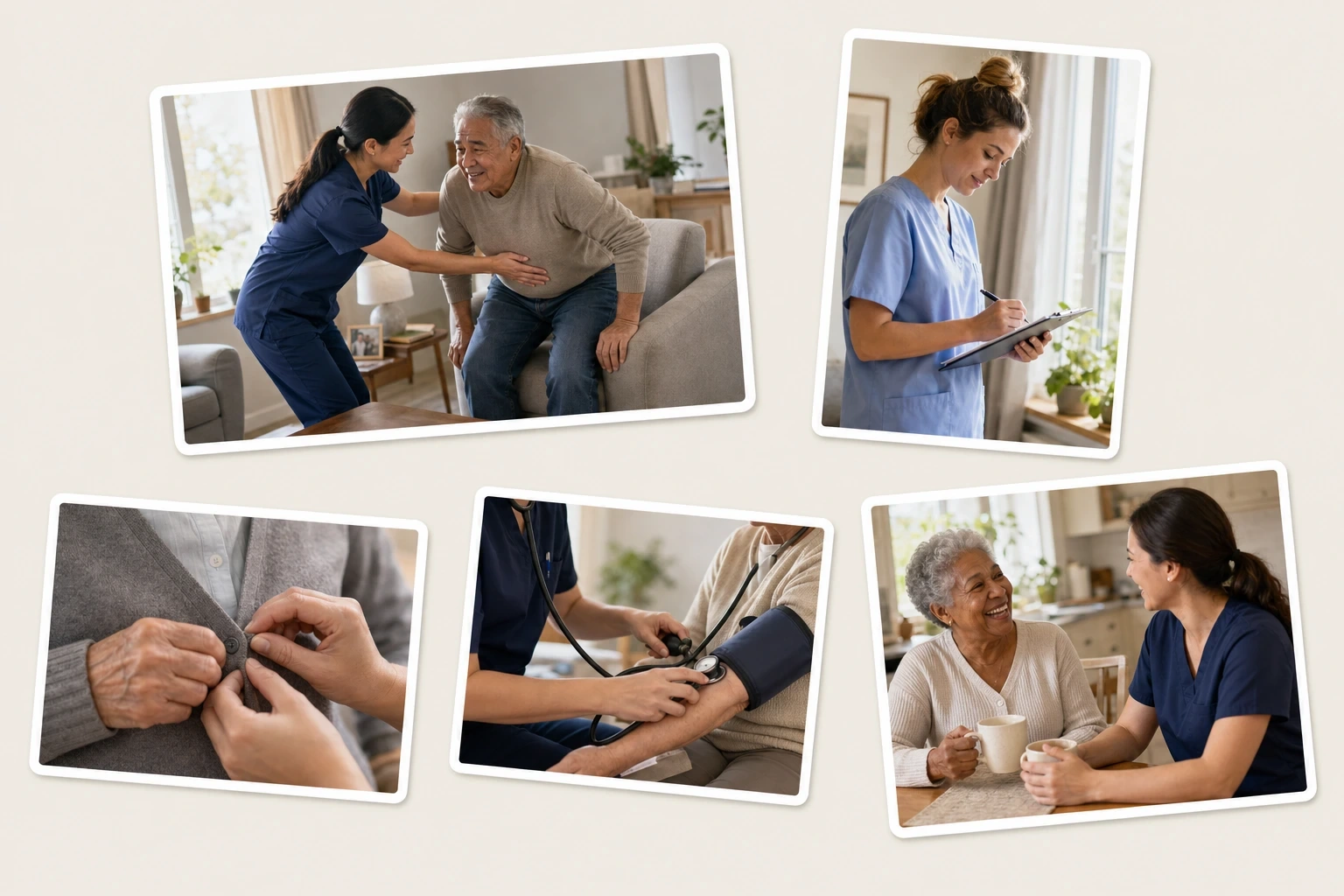 A made picture of caregiving work. It is not a photograph of anybody listed on this site.